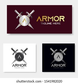 Simple sword logo with armor vector design