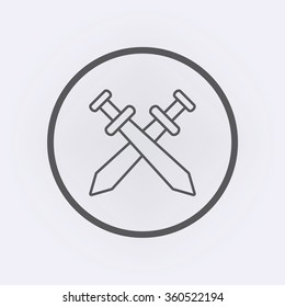 Simple Sword outline crossed icon in circle . Vector illustration