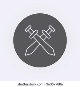 Simple Sword outline crossed icon in circle . Vector illustration