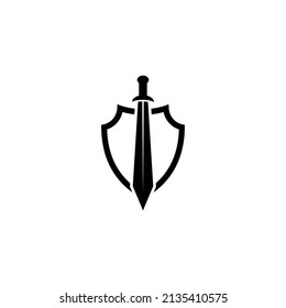 einfaches Schwert- und Schildsymbol, flaches Schwert- und Schildsymbol, Vektorgrafik