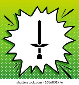 Simple signo de espada. Icono negro sobre la parte blanca Splash en fondo verde con puntos blancos.  Ilustración.