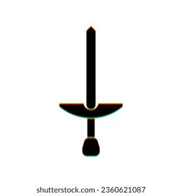 Einfaches Schwertzeichen. Schwarzes Symbol mit vertikaler Wirkung von Farbkantenabweichungen auf weißem Hintergrund. Illustration.