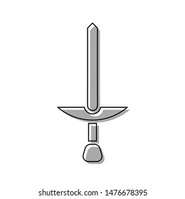 Simple Sword sign. Black line icon with gray shifted flat filled icon on white background. Illustration.