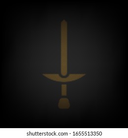 Simple signo de espada. Icono de la rejilla de una pequeña bombilla naranja en la oscuridad. Ilustración.