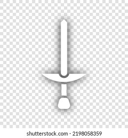 Simple señal Sword. Icono blanco con sombra gris natural caída en fondo transparente. Ilustración.