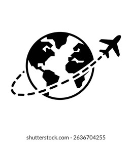 Simple Symbol of Airplane Flying Around the Earth Globe