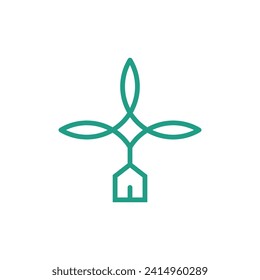 una sencilla combinación de una casa y un molino de viento