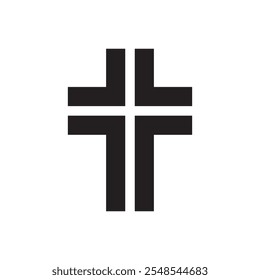 Simple symbol cross silhouette vector flat icon design illustration, isolated on white background. 