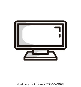 a simple symbol of a flat television, in black line art style and shadow details.