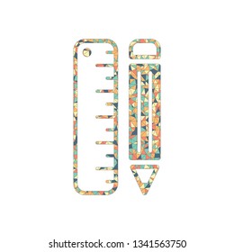 simple symbol of ruler and pencil. Colored mosaic with polygons