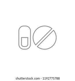 simple symbols of pills or vitamins. Dotted outline silhouette with shadow on white background
