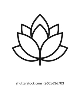 Simple, symmetrical, and elegant line drawing of a lotus flower.