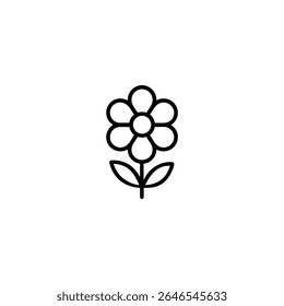 A simple, symmetrical flower icon with six rounded petals radiating from a central circle. Minimalist line art vector.