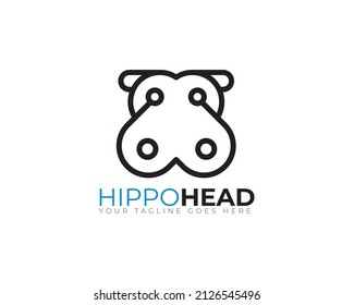 simple symmetrical mirror line art of hippo head	