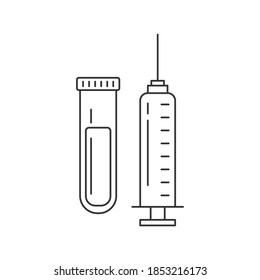 Simple, syringe line art vector illustration isolated on white background. Syringe linear style icon 
