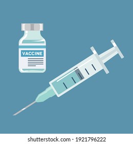 Simple syringe and vaccine green background - vecter