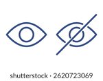 Simple system icons view and hide vector isolated. Collection of line symbols for computer and smartphone. Crossed eye for private view, invisible, hidden. Eye as a metaphor of watch and preview.