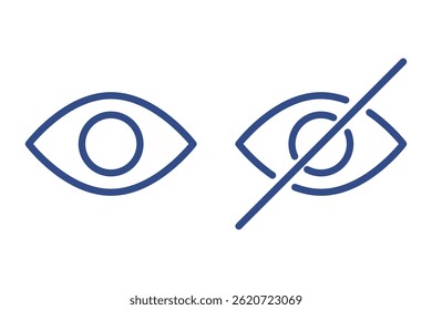 Simple system icons view and hide vector isolated. Collection of line symbols for computer and smartphone. Crossed eye for private view, invisible, hidden. Eye as a metaphor of watch and preview.