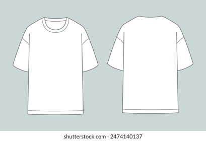 Simple t shirts line templates. Front and back view. Vector illustration