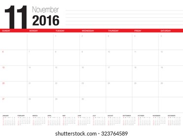 Simple table calendar for 2016 year