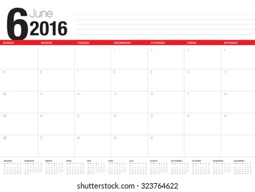 Simple table calendar for 2016 year