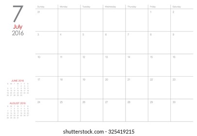 Simple table calendar for 2016 year