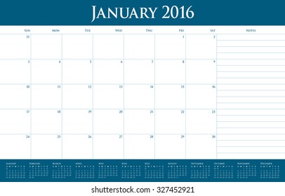 Simple table calendar for 2016 year