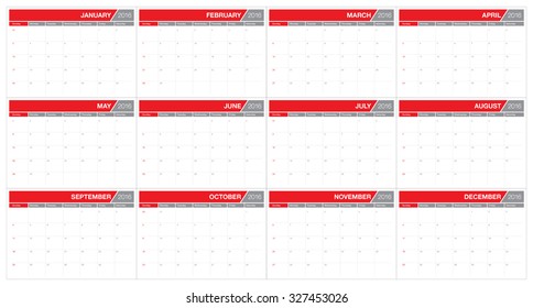 Simple table calendar for 2016 year