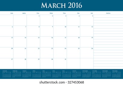 Simple table calendar for 2016 year
