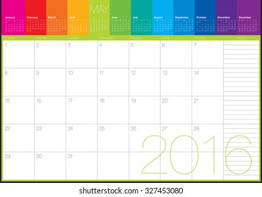 Simple table calendar for 2016 year