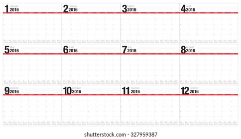 Simple table calendar for 2016 year