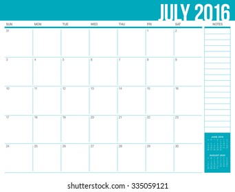 Simple table calendar for 2016 year