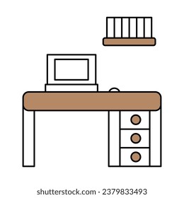 Simple table desk line icon. Stroke pictogram. Vector illustration isolated on a white background.