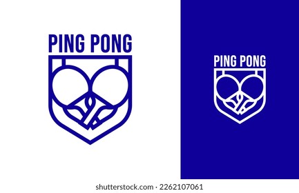 Simple table tennis logo. Sport badge with shield and ping pong racket