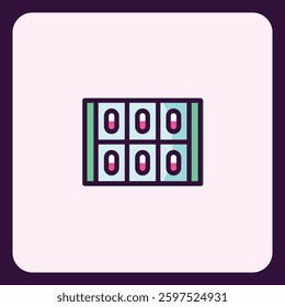 Simple tablet blister pack icon representing medication and healthcare needs
