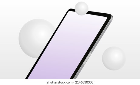 Simple Tablet Mockup with 3D White Bubbles. Vector illustration