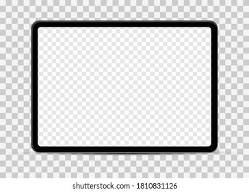 Simple Tablet Mockup With Blank Checkered Transparent Screen.  Vector Pad Illustration.