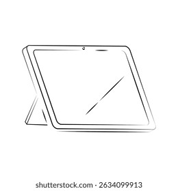 Simple tablet on a stand in black line art