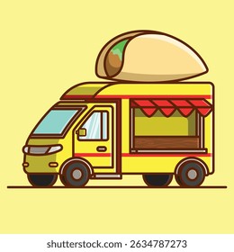 Simple Taco Fiesta on Wheels cartoon vector illustration Collection of Truck Shop concept icon isolated