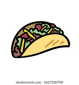 Simple taco hand drawn illustration in white