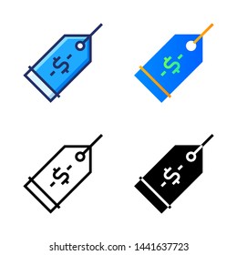 simple tag price icon in four style glyph, line, flat and filled line