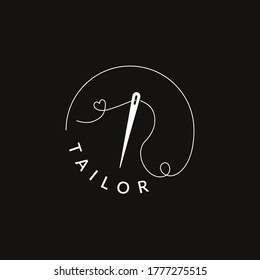 Simple tailor logo design. Minimal logotype template for branding. Sew needle sign vector illustration.