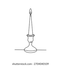 Simple Tall Taper Candle in Holder Line Art Illustration