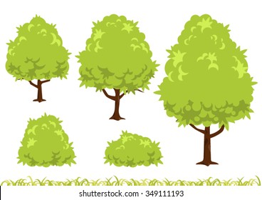 Simple tall trees, grass, and bushes illustration. Everything is recolorable easily.