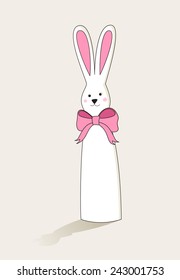 Simple tall white Easter bunny with a bow and pink ears