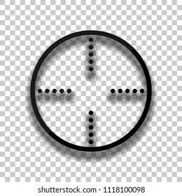 Simple target icon. Black glass icon with soft shadow on transparent background