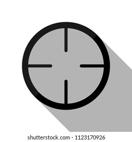 Simple target icon. Black object with long shadow on white background