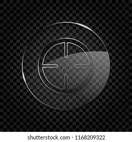 Simple target icon. Icon in circle glass bubble on dark transparent grid. Glass style