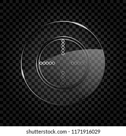 Simple target icon. Icon in circle glass bubble on dark transparent grid. Glass style