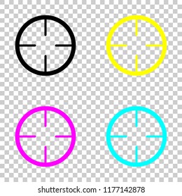 Simple target icon. Colored set of cmyk icons on transparent background